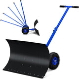 Outvita Snow Shovel with Wheels, 29 Wide 18 Long Snow Plow Shovel Angle & Height Adjustable Padded Handle Efficient Snow Clean Tool for Driveway or Pavement (Yellow)